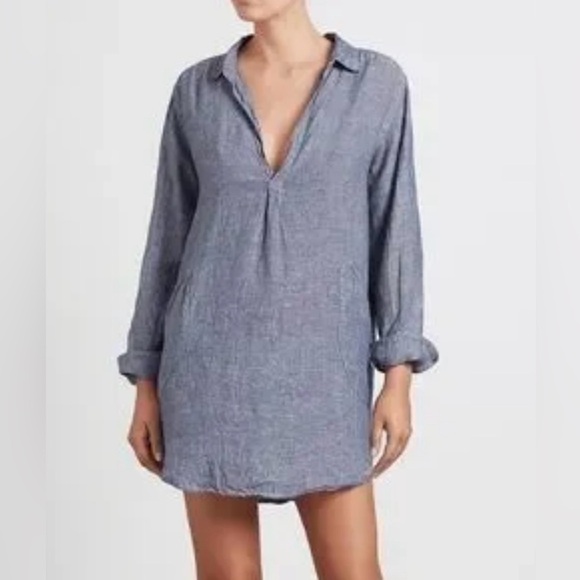 CP Shades Tops - CP Shades 100% Linen Teton Blue Tunic Size Small